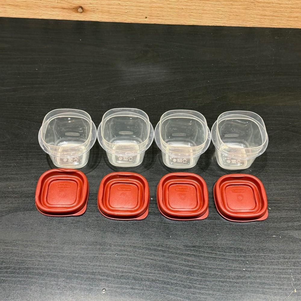 Rubbermaid TakeAlongs 4oz Small Square Food Storage Containers Red Lids Set of 4